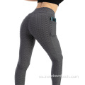 Pantalones de yoga de burbuja jacquard con cintura alta y nalgas absorbentes de sudor con bolsillos